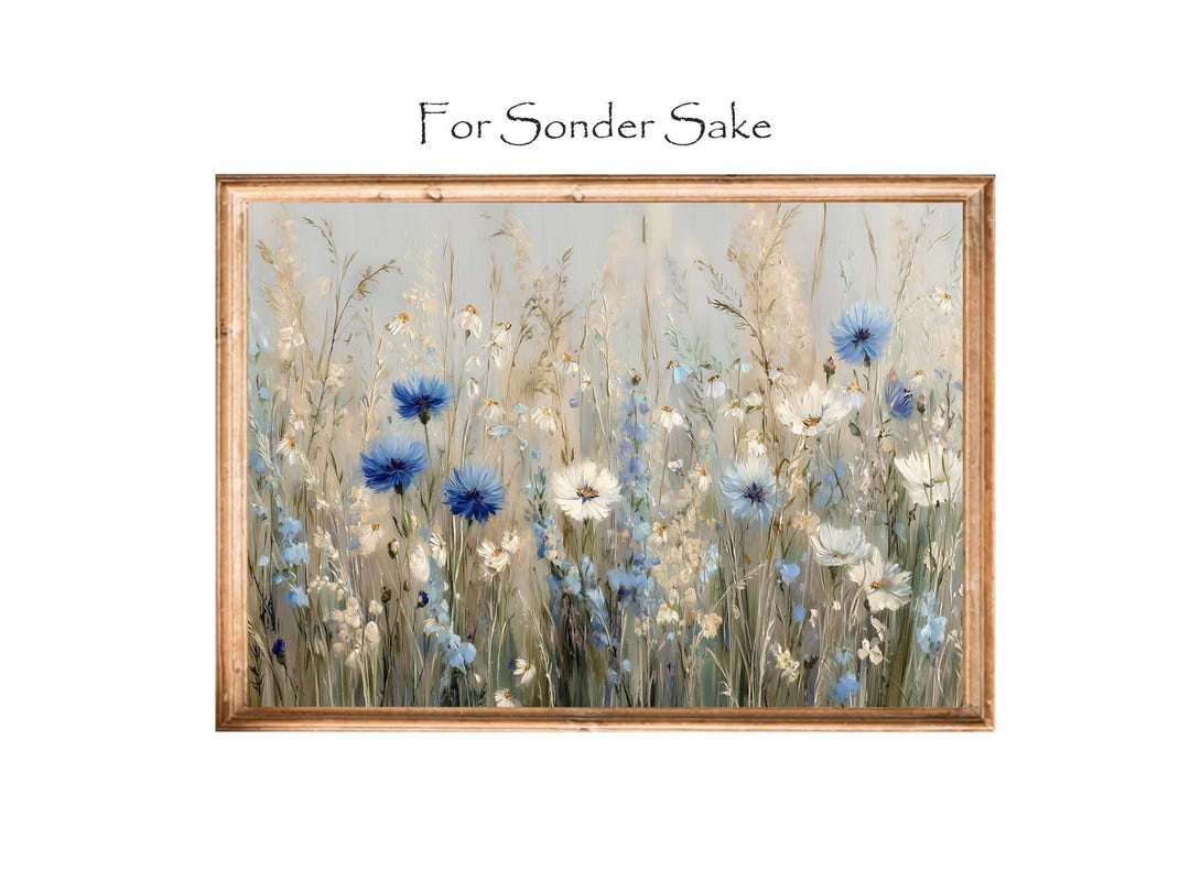 Blue Wildflower Wall Art Print, Cottagecore Floral Meadow Printable ...