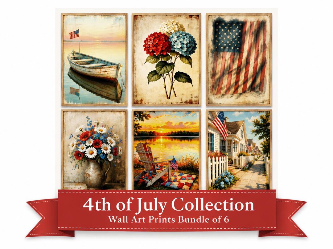 4 of July Printable Wall Art Set, 4th of July Prints Bundle of 6 ...