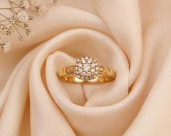 14K Gold Cushion Cluster Moissanite Ring – Dainty Halo Engagement Promise Ring