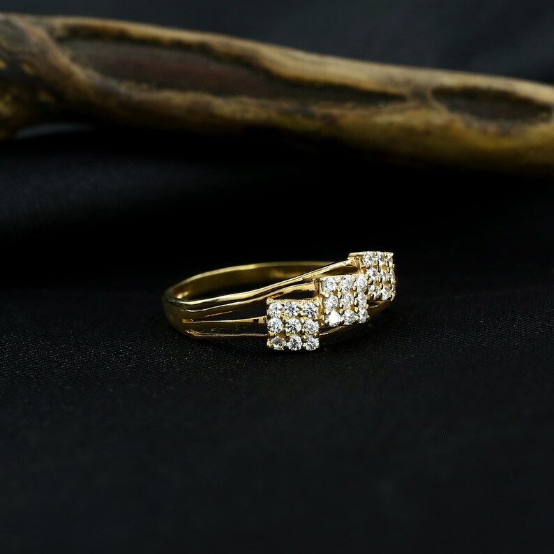 Gold Square Cluster Moissanite Engagement Ring, Multi-stone Statement ...
