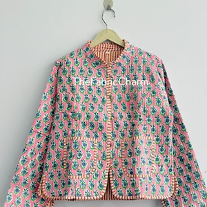 Handmade Floral Patchwork Quilted Cotton Jacket: Bohemian Reversible Coat