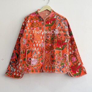 Jaqueta patchwork de algodão acolchoada, estilo boho, para o inverno, casaco curto reversível para mulheres.