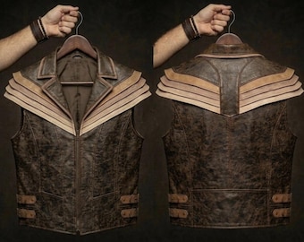 Mens Cowhide Leather Vest Brown Distressed, Biker Style Waistcoat Handmade, Western Cowboy Outfit Sleeveless Jacket, Festival Streetwear
