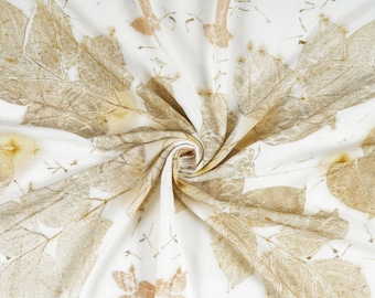 Botanical Leaf Print Shawl, Handmade Plant Dyed Rayon Wrap, Nature Inspired Lightweight Scarf