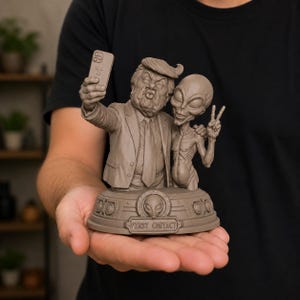 Trump Meets Alien STL – First Contact Selfie Statue – Funny UFO Caricature Bust – Viral Sci-Fi 3D Print