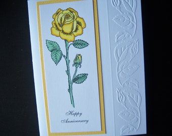 Single Yellow Rose Anniversary Card