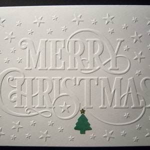 Set of 10 Embossed Merry Christmas with Stars Cards