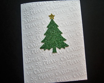 Set of 5 Glittering Green Tree Embossed Christmas Cards