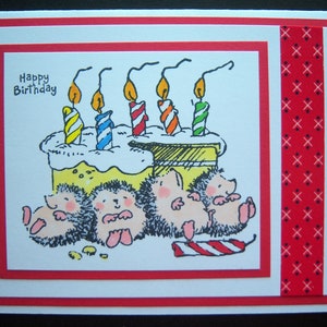 Four Little Hedgehogs with Cake Birthday Card