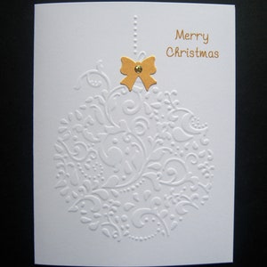 Set of 10 Embossed Single Ornament with Gold Bow Christmas Cards afbeelding 2