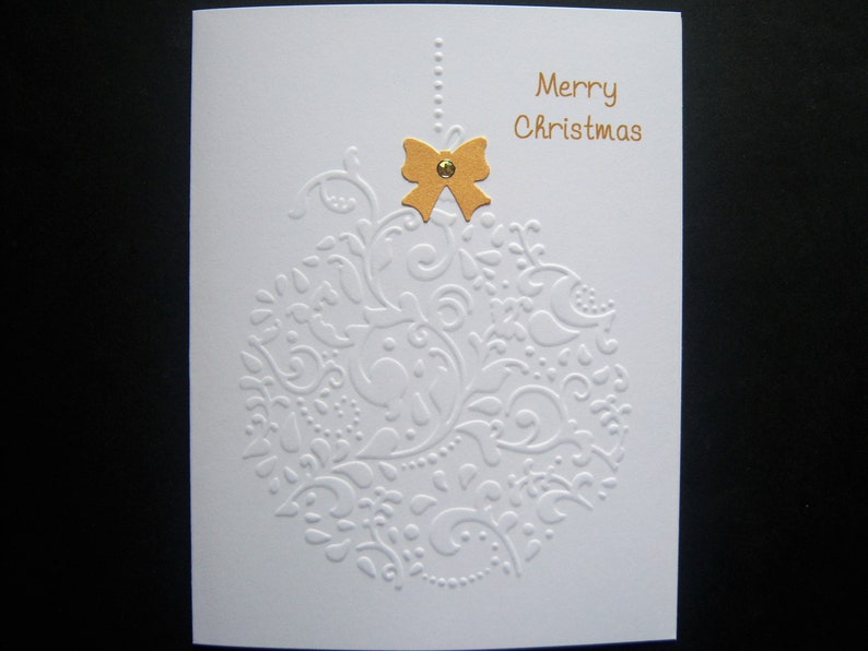 Set of 10 Embossed Single Ornament with Gold Bow Christmas Cards image 2