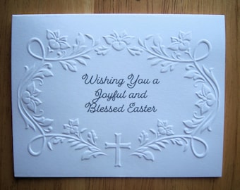 Set of Six Embossed Cross with Flower Frame Easter Cards
