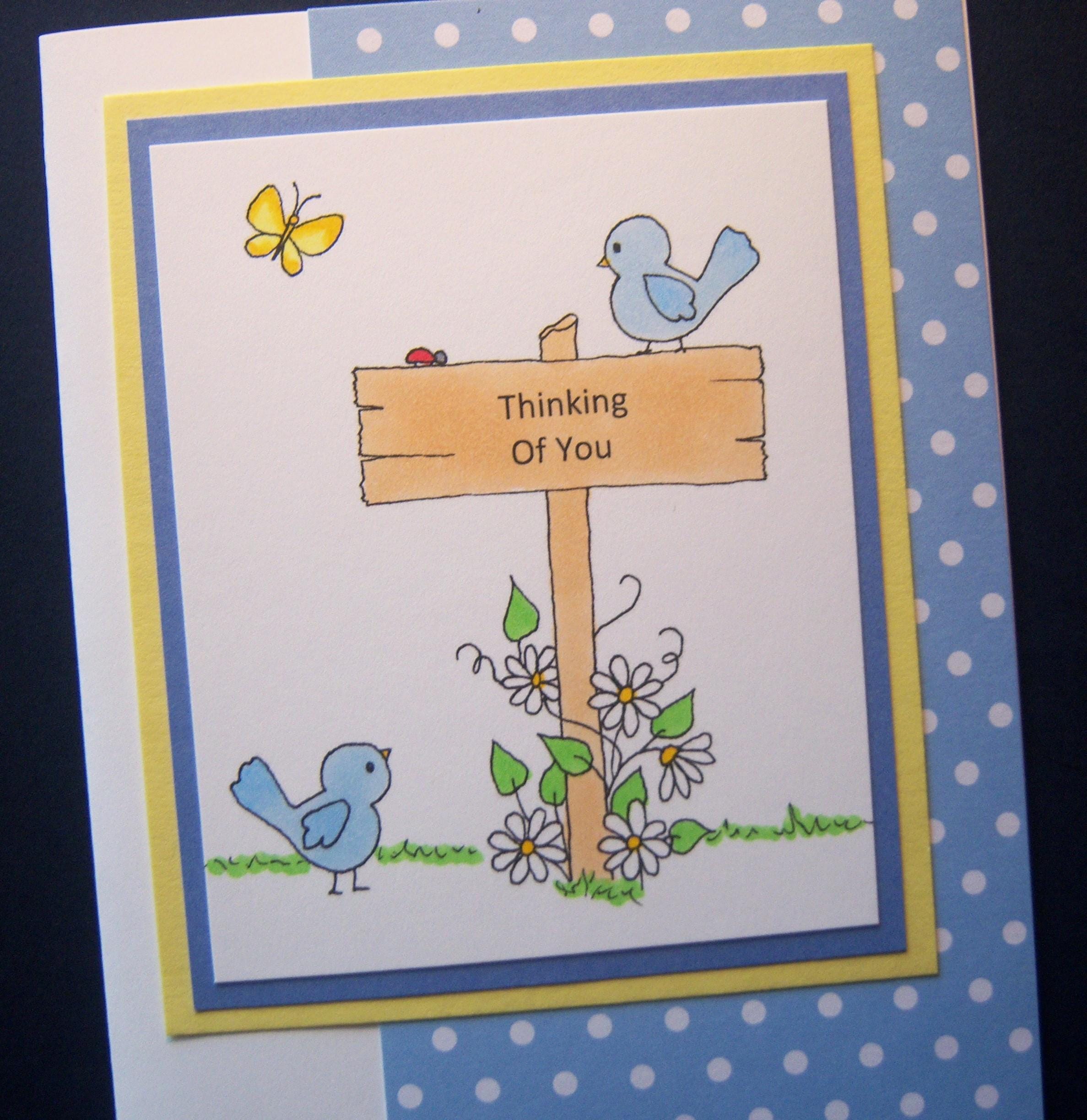 Birds With Flowered Sign Thinking of You Card - Etsy