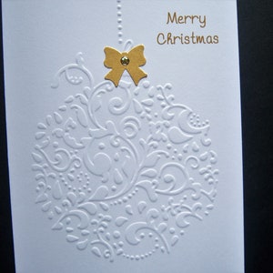 Set of 10 Embossed Single Ornament with Gold Bow Christmas Cards