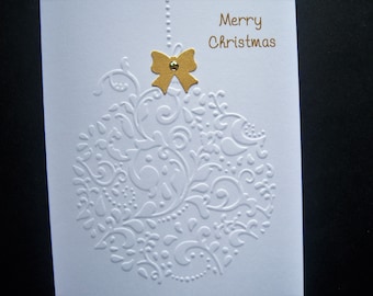 Set of 10 Embossed Single Ornament with Gold Bow Christmas Cards