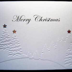 Set of 10 Embossed Forest of Trees Christmas Cards with Silver Holographic Stars