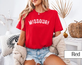 Missouri State-skjorta | Bella Canvas 3001 T-shirt | Rustikt böjt typsnitt | Missouri grafisk t-shirt | Unisex State Pride-skjorta