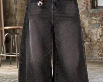 Jeans larghi grigi da uomo, denim streetwear oversize, jeans Y2K a vestibilità ampia, pantaloni in denim lavato vintage, jeans casual unisex