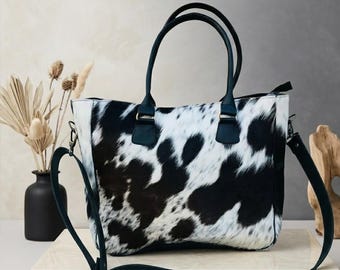 Cowhide Tote Bag Large Pony Hair Leather Purse Western Cow Print Shoulder Bag Handma