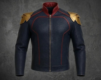 Homelander Leather Jacket | The Boys Superhero Cosplay Jacket | Navy Blue Leather Costume for Men