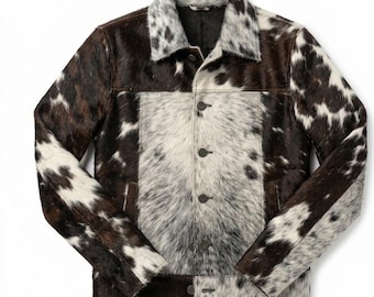 Cowhide Cowboy Jacket Hair On Cow Print Leather Western Jacket Mens Ranch Rodeo Coat Handmade