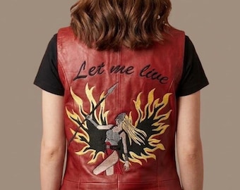 Claire Redfield Red Leather Vest | Resident Evil Cosplay Costume for Women | Gamer Leather Outfit | Handmade Lambskin Vest
