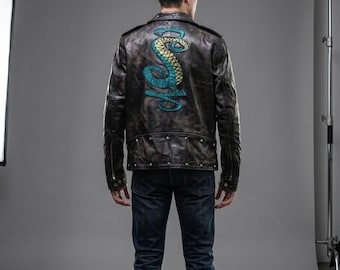 Tunnel Snakes Leather Jacket Distressed Gamer Cosplay Cafe Racer Fallout Inspired Jacket Mens