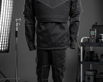 Black Flight Suit Cosplay Costume | 3 Piece Flak Vest Tactical Suit | Custom Sci Fi Pilot Outfit Handmade Jumpsuit