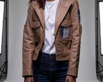 Scout Regiment Leather Jacket Anime Inspired Brown Military Cosplay Jacket Lambskin Unisex Costume