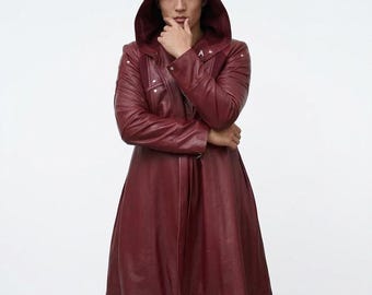 Anime Inspired Red Trench Coat | Fullmetal Alchemist Cosplay Hooded Leather Jacket | Edward Elric Style Coat