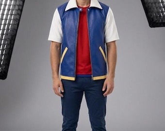 Anime Trainer Vest Pokemon Cosplay Jacket | Blue Trainer Costume Vest | Anime Convention Outfit | Handmade Comic Con Cosplay Jacket