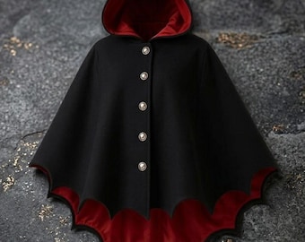 Gothic Bat Hooded Cape Cloak | Vampire Demon Cosplay Costume | Black Hooded Halloween Cape for Men Women