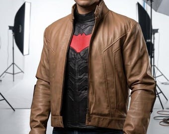Red Hood Arkham Knight Leather Jacket with Tactical Vest | Jason Todd Cosplay Costume | Batman Inspired Hoodie Outfit