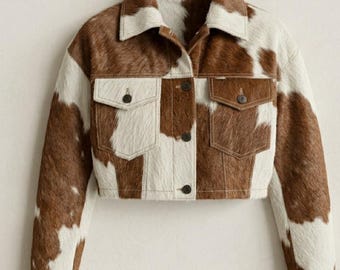Women Cowhide Hair On Jacket Western Pony Skin Leather Coat Custom Cow Print Jacket Handmade
