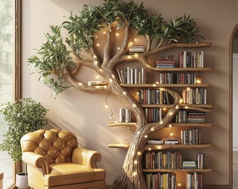 Tree Branch Bookshelf – Floating Live Edge Wooden Wall Shelf Décor