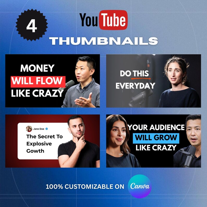 Editable Youtube Thumbnail Templates Canva Editable | Business Podcast ...