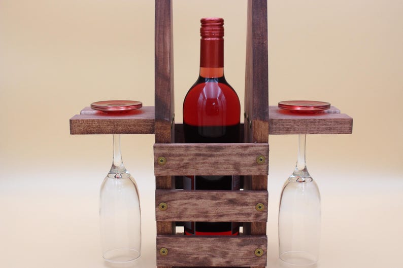 Rustic Wooden Wine Tote With Glass Holders – Handcrafted Carrier - Etsy