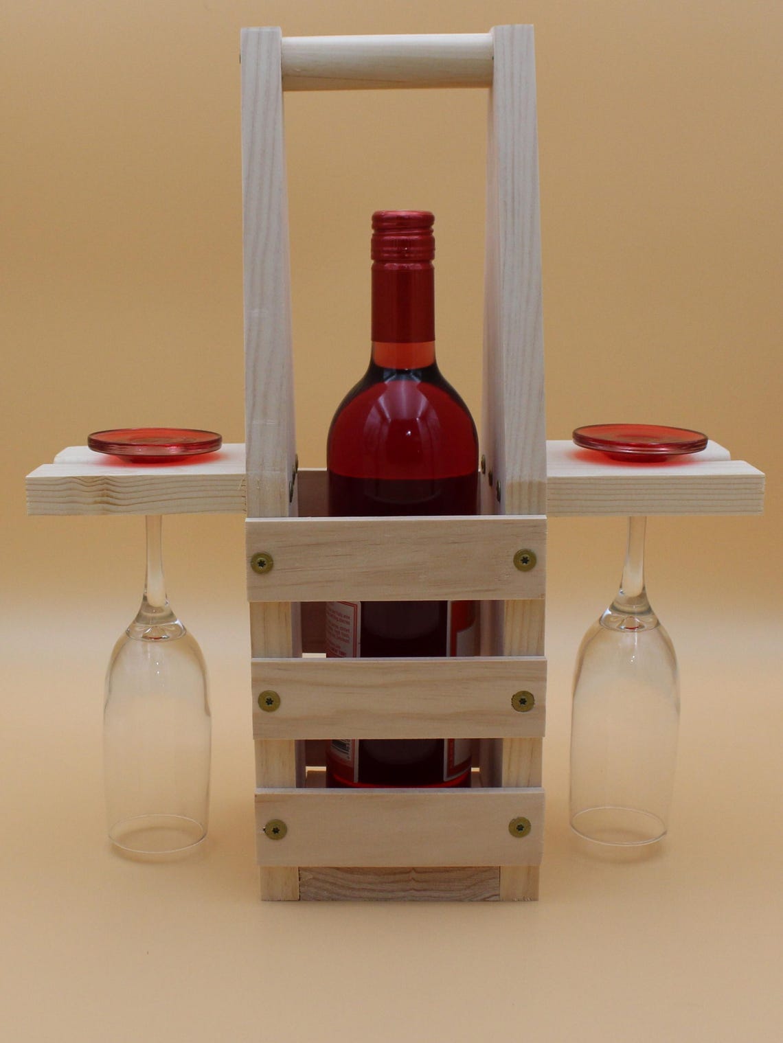 Rustic Wooden Wine Tote With Glass Holders – Handcrafted Carrier - Etsy