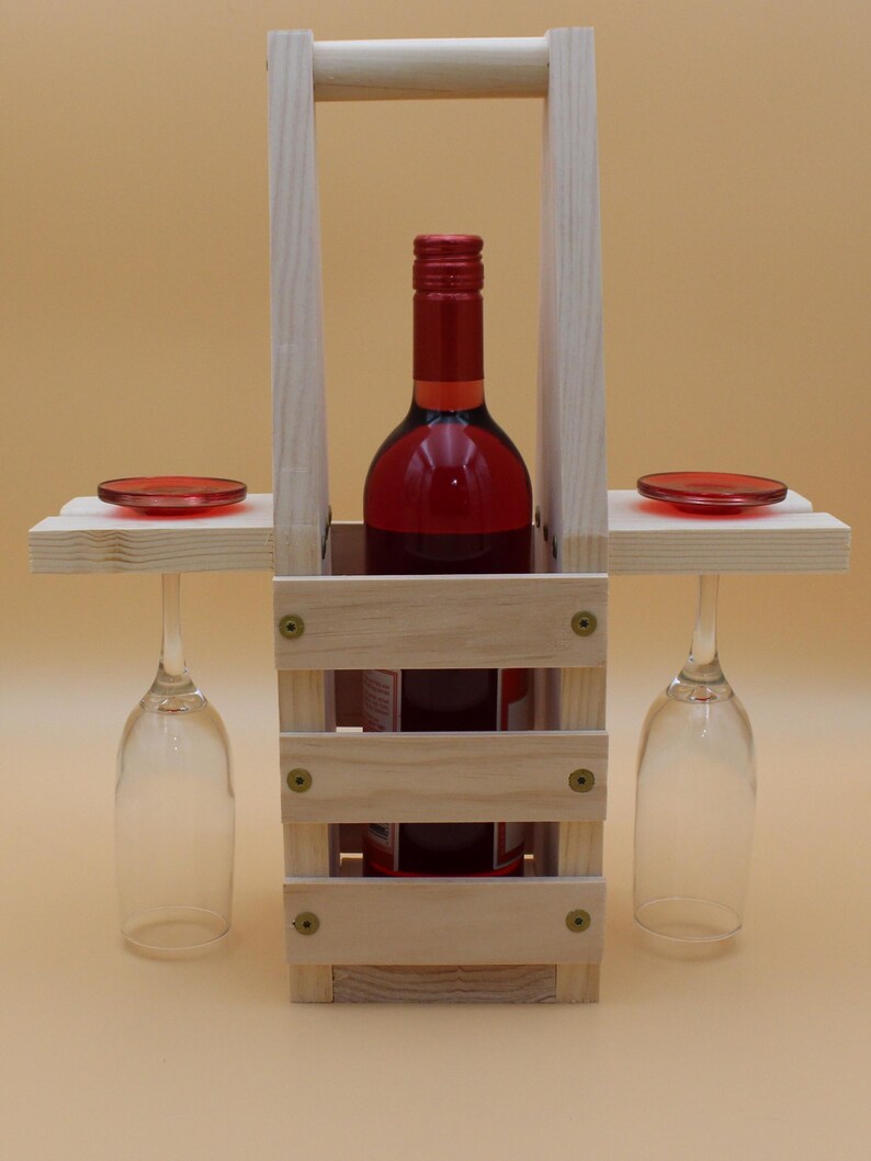 Rustic Wooden Wine Tote With Glass Holders – Handcrafted Carrier - Etsy