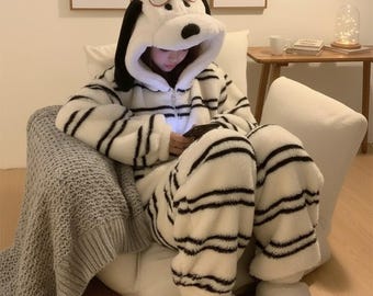 Kawaii Puppy Ear Coral Fleece Pajamas Set – Warm Winter Loungewear