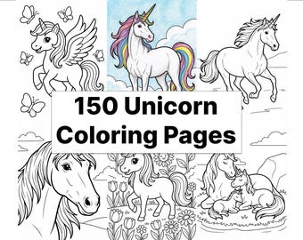 150 Unicorn Coloring Pages | Printable PDF Coloring Book for Kids | Instant Download