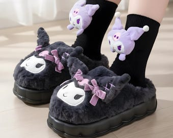 Cartoon Plush Cotton Slippers, Women's Warm Anti-Slip Shoes