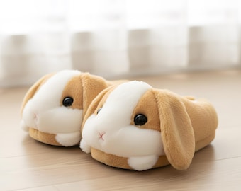 Pluszowe kapcie z królikiem, futrzane zjeżdżalnie do użytku wewnątrz