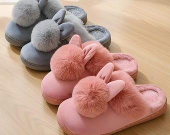 Warm Fluffy Indoor Slippers for Women, Pallene Plush Slides, Soft Cozy Cotton Home Footwear