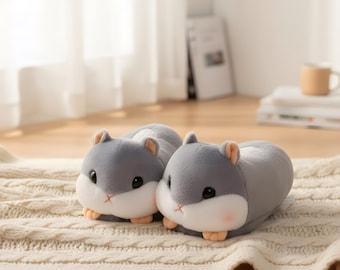 Śliczne kapcie w kształcie chomika, damskie, rozmiar uniwersalny, miękkie i ciepłe, do chodzenia po domu