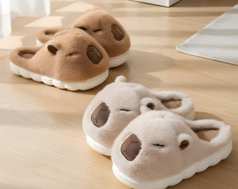 Cozy Capybara Slippers, Plush Fur, Non-Slip Soles
