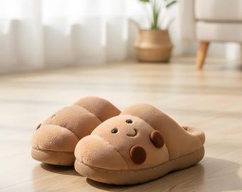 Furry Cartoon Slippers, Flannel Plush Slides, Indoor Home Shoes