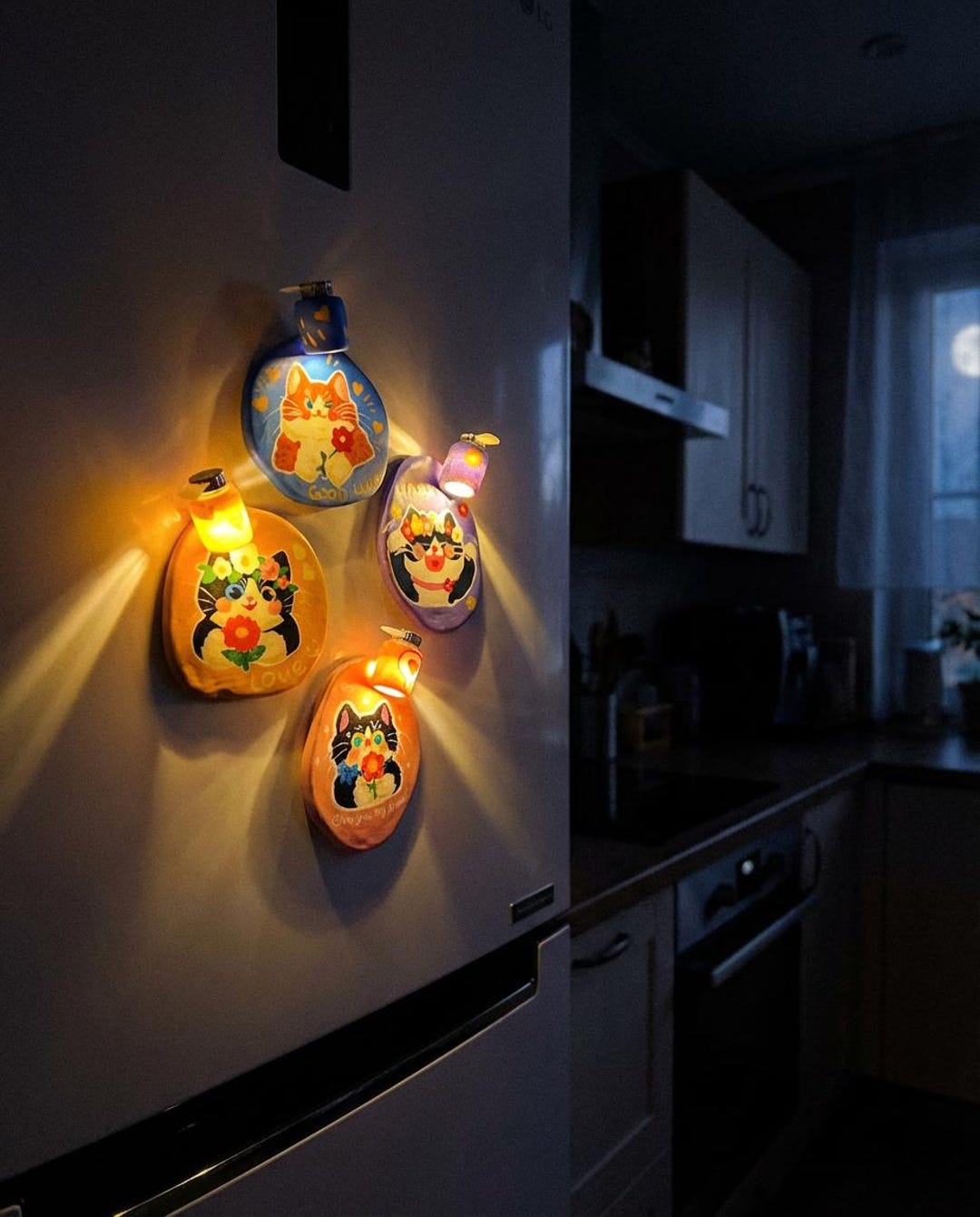 Handmade Cat Fridge Magnet With Light – Kawaii Clay Cat Decor, Cute ...