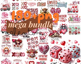 Paquete gigante de imágenes prediseñadas de San Valentín / Más de 180 diseños PNG (Descarga digital)