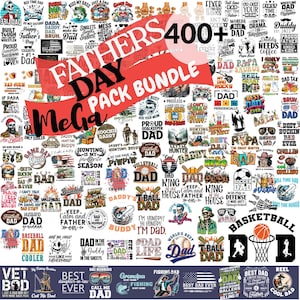Op de afbeelding: Een bundel van meer dan 400 ontwerpen met het thema Vaderdag. De ontwerpen bevatten tekst als "Beste papa ooit", "Papa-leven" en "Beste papa ter wereld", samen met afbeeldingen van sportuitrusting, jachtthema's en andere vadergerelateerde afbeeldingen.